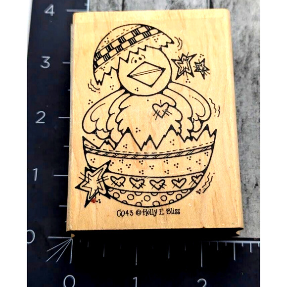 Holly Bliss Chicken Hatched Egg Easter Stars Rubber Stamp Wood #i26 - Picture 1 of 4